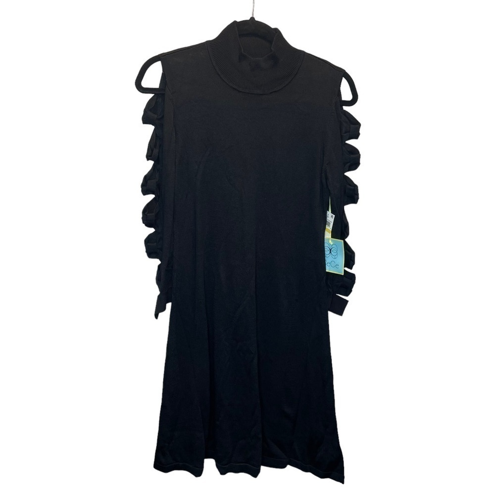 CeCe Bow Sleeve Sweater Dress Rich Black Medium New - Picture 2 of 9